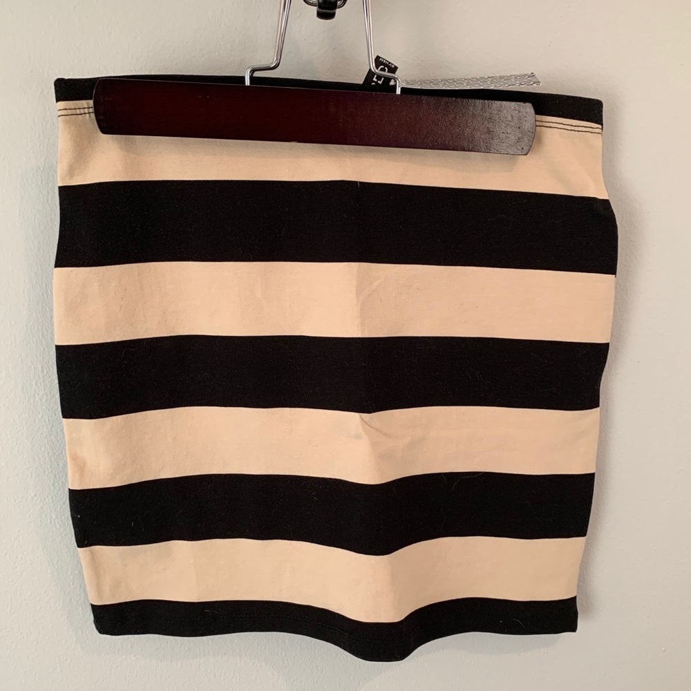 Black and Cream Striped Mini Skirt